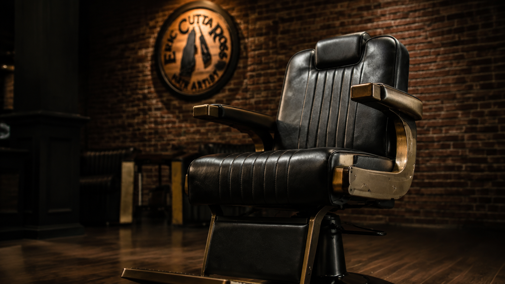 Black leather barber chair at Eric Cutta Ross's Kansas City barbershop
